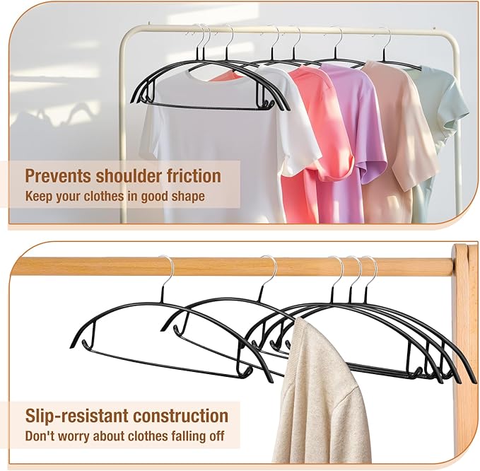 18 Pack Clothes Hangers, 16.5 inch PVC Coating Sweater Hangers, Non-Slip Rubber Coated Hanger, Heavy Duty No Shoulder Bump Metal Hanger for Closet Suit Jacket Shirt T-Shirt(Black)