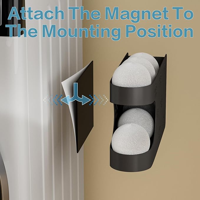 Magnetic Dryer Ball Holder for Laundry Room,Automatic Dryer Balls Roller Chute Container & Organizer,Dryer Ball Dispenser for Storage,White Dryer Ball Basket (No Balls)