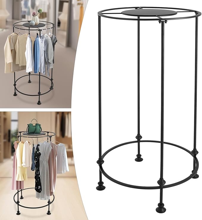 YIYIBYUS Round Garment Rack, Floor Standing Iron clothes Hanging Rack with Topper, Suitable for Large Shopping Malls Retail, Clothes Boutique Display Laundry Rooms (Black)