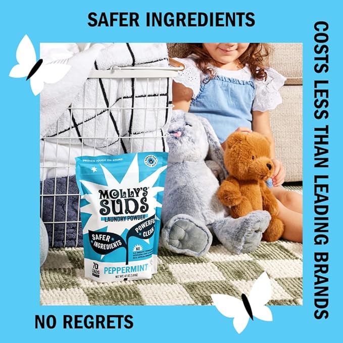 Molly's Suds Starter Pack | Includes 70 Load Natural Laundry Powder, 1 Package of Wool Dryer Balls & 1 Oxygen Whitener