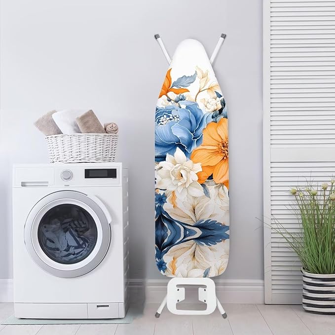Flashideas Flower Ironing Board Cover and Pad 15x54 Inch Standard Ironing Board Cover with Elastic Edge and Hook and Loop Fasteners Scorch and Stain Resistant Cotton