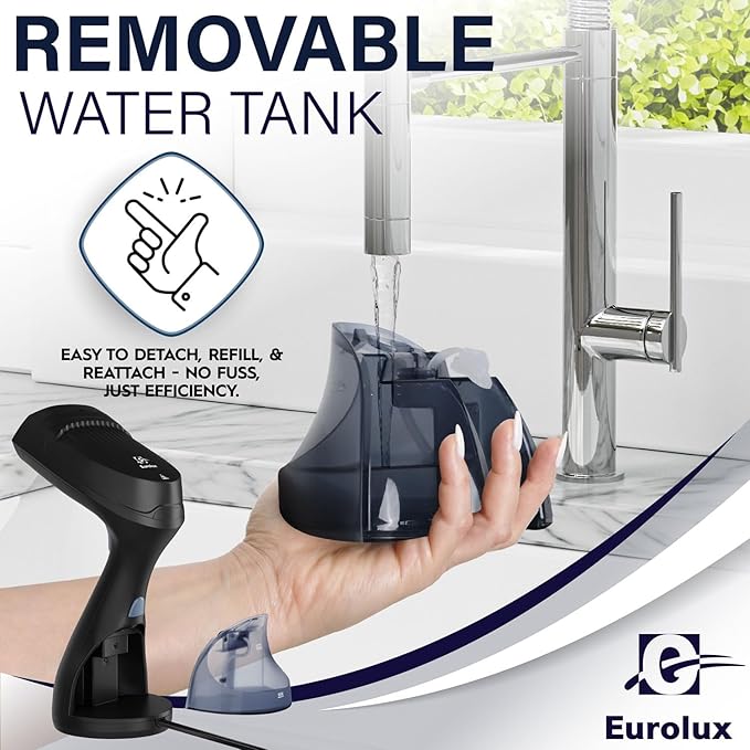 Eurolux Steamer For Clothes Portable Handheld Garment Travel Steamer For Clothing, Detachable Water Tank, 30-second Heat-up Powerful Fabric Wrinkle Remover For Home And Travel