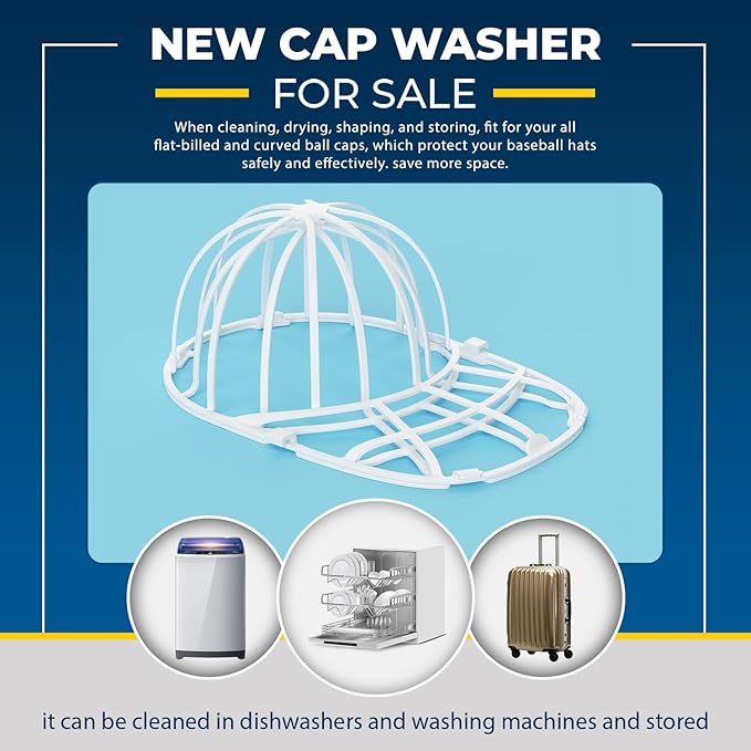 Haiou Hat Washer Cage - Protect Shape & Prevent Damage in Washing Machine/Dishwasher, Fits All Baseball Caps，White (4 Pack)