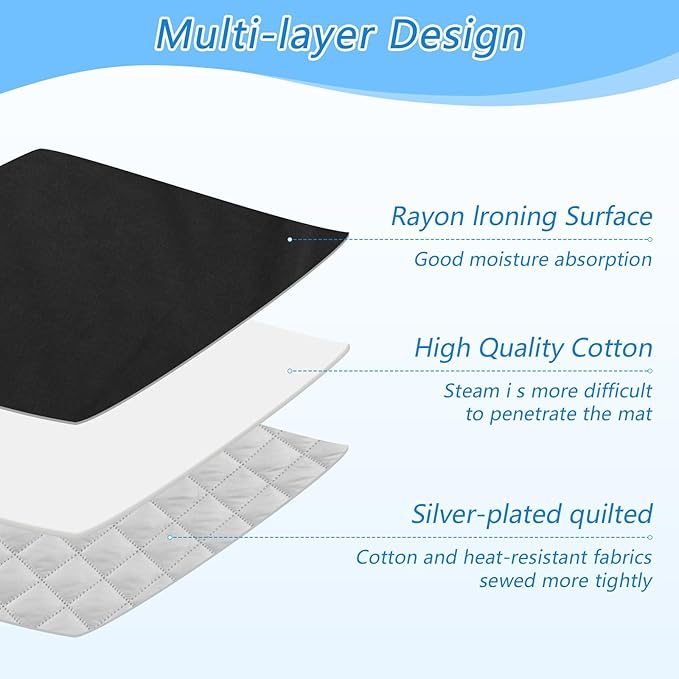 YETTASBIN Black Solid Color Ironing Mat with Silicone Iron Rest Pad, Portable Travel Ironing Blanket Heat Resistant Ironing Board Cover for Washer Dryer Table Top, 47.2 x 27.6 Inch