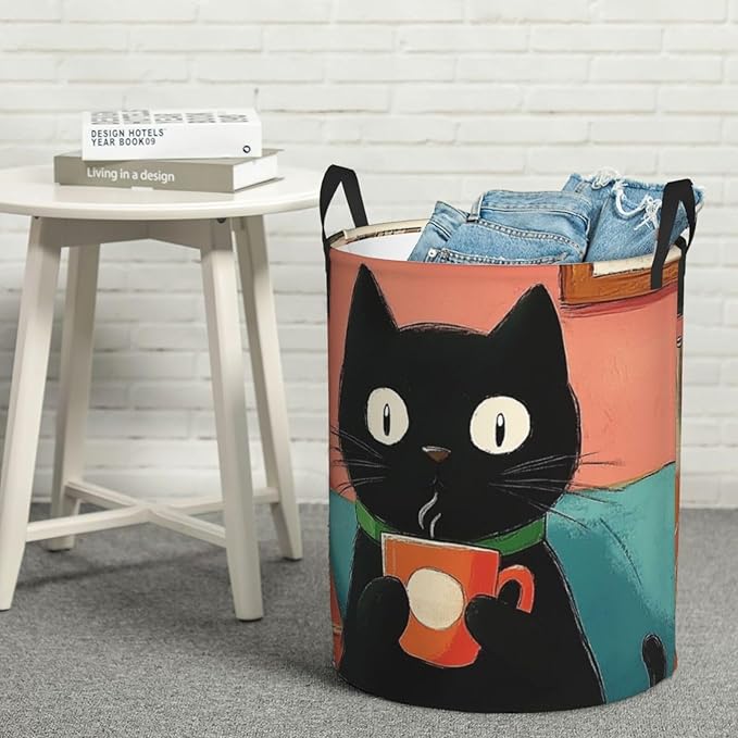 Cute Black Cat Print Laundry Basket For Storage Bins Gift Baskets Bedroom Clothes Hamper