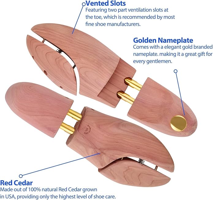 1 Pairs Twin Tube USA Grown Red Cedar Wood Adjustable Width Shoe Shaper For Men Women Shoe Tree, Crease Protector