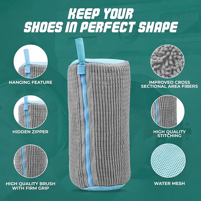 GUIVA Shoe Washing Machine Bag - Shoe Laundry Bag for Washer and Dryer - 360° Deep Cleaning Washer Bags with Zipper & Mesh Protection - Reusable Sneaker Washing Machine Bag - Pack of 2 (Grey)
