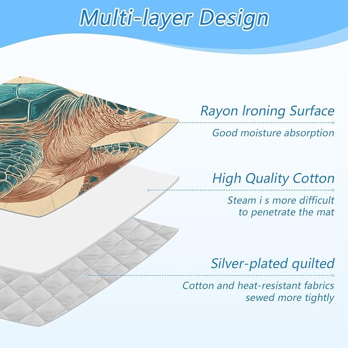 Ironing Mat Pad for Table Portable Travel Iron Blanket Ironing Board Covers Pressing Mat Heat Press Pads 27.6x47.2 Inches Teal Sea Turtle Compass43