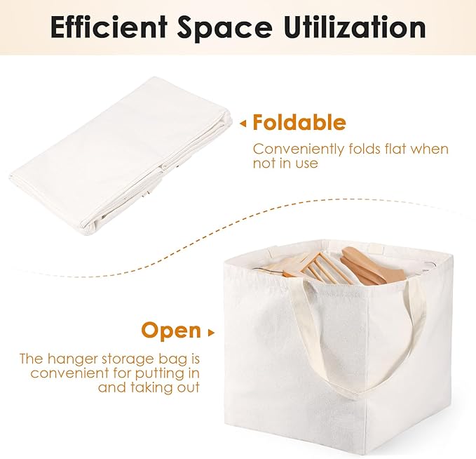 Clothes Hanger Organizer Bag, Triangle or Square Hanger Storage Bag with Handles Large Capacity Clothes Hanger Organizer Bag Foldable Clothes Hanger Organizer Holder for Space Saving White (Style 2)