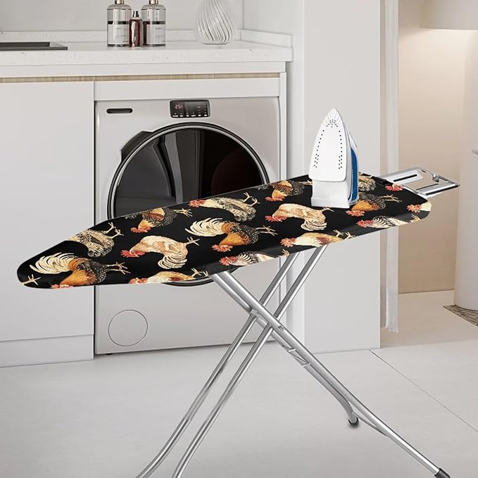 Rooster Chicken Standard Boards Ironing Pad Covers Reflects Heat Resist Staining Soft Fabric Iron Board Cover with Elastic Edge & 3 Hooks and Loops Fall Thanksgiving Decor