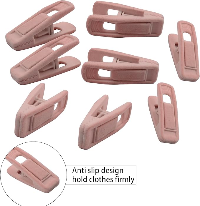 Pink Velvet Hanger Clips, 20PCS Non-Slip Strong Finger Clips for Clothes, Pants, Skirts, Ties, Scarves