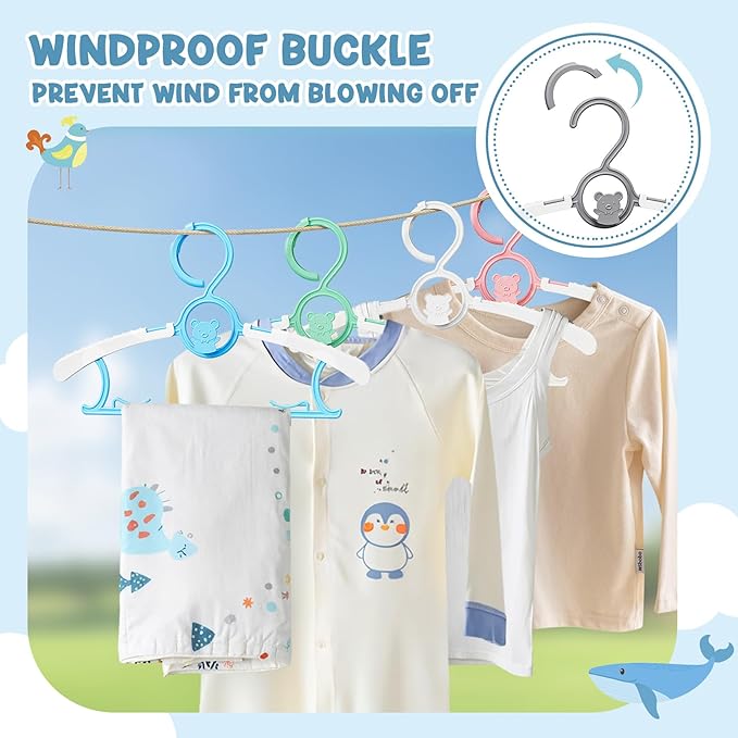 30 Pack Kids Hangers for Nursery Closet, Adjustable Non-Slip Toddler Baby Hangers with Windproof Buckle, 11-14" Infant Child Plastic Clothes Pant Hanger for Boys Girls Newborn Adult, Multi
