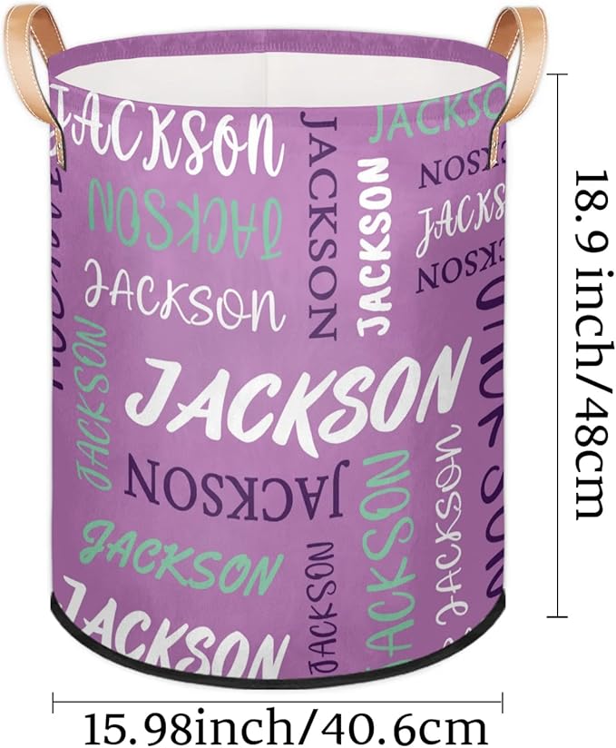 Custom Name Large Laundry-Basket for Kids-Boys-Girls, Personalized Foldable Waterproof Laundry Hamper Dirty Clothes Toys Storage Bin with Handles,Purple