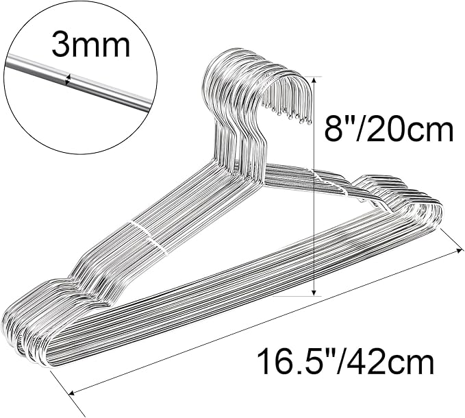 Tosnail 50 Pack Stainless Steel Strong Wire Metal Hangers Heavy Duty Clothes Hangers - 16.5"/42cm