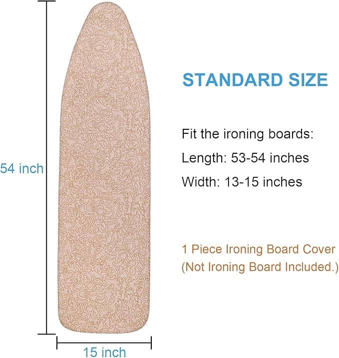 Dalykate 15x54 Ironing Board Cover and Pad with Elastic Edge and Scorch and Stain Resistant Thick Padding Ironing Board Covers 4 Fasteners and Protective Scorch Mesh Cloth