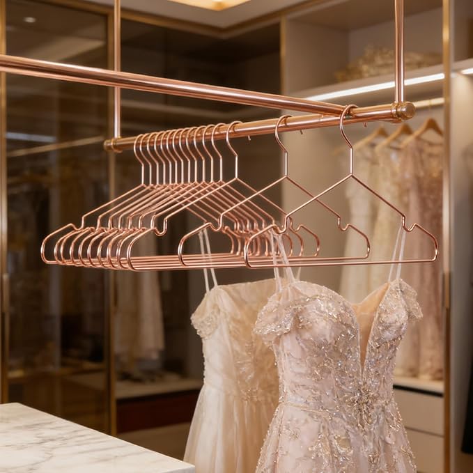 Rose Gold Adult Metal Wire Clothes Hangers, 16.5" Metal Hangers for Clothes Strong Hangers, 60 Pack Space Saving for Coat Suit Bridal Boutique Dress Closet Dorm Clothing Rack