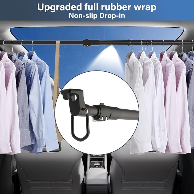 Clothes Rack for Car Travel, Car Clothes Hanger Bar Expandable 34-54inch Strong Load-Bearing Steel Suitable for RV Travel Road Trips Business Trips Keep Clothes Dry