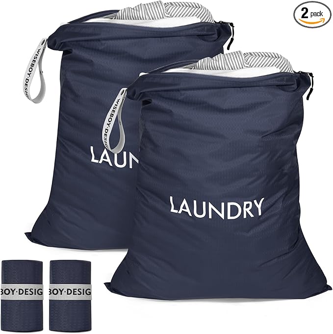 MissBoy 2 Pack Laundry Bags, Nylon Washable Wet Dry Bag, Travel Laundry Bags for Dirty Clothes, Dirty Clothes Organizer Bag for Home, College Dorm Laundromat