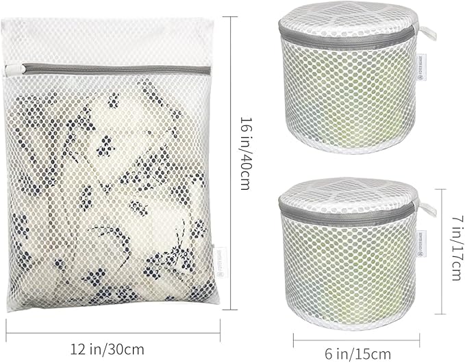 3PCS Honeycomb Mesh Laundry Bags for Delicates with Zipper,Travel Storage Organize Bags,Clothing Washing Bags for Underwear,Lingerie,Bra,Blouse, Hosiery, Stocking, Socks,Extra Strong(2Bra,1S)