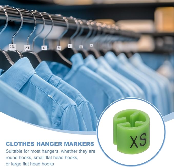 PATIKIL 300 Pcs Clothes Hanger Markers XS Fit Rod Garment Size Tag Hanger Clips Round Color Coding Label for Clothing, Light Green