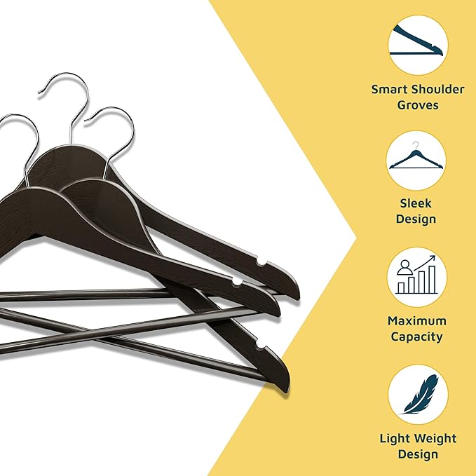 Lifemaster Wooden Hanger Set - 20 Pieces Non-Slip Versatile Closet Space-Saving Hanger Set for Suit, Coat, Camisole, Jacket, Pants, and Dresses with 360° Swivel Hook - Vintage
