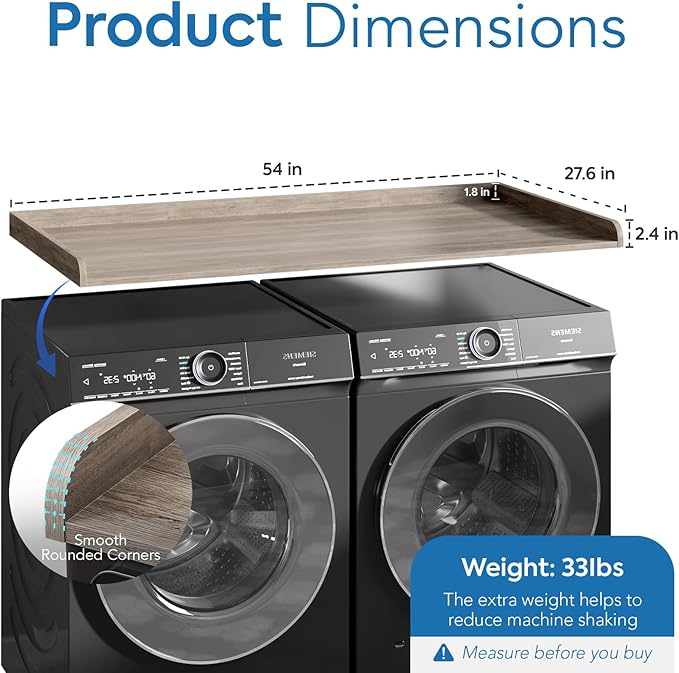 Washer Dryer Countertop, 27.5" x 54" Washer and Dryer Countertop with Non-Slip Pad,Large Laundry Topper for Laundry Room Organization,Grey