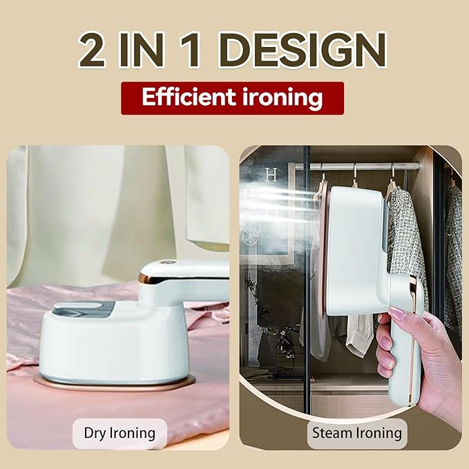 Portable Steamer Iron, 1100W High-Power Household Small Ironing Machine, 2-In-1 Travel Essential Steam Iron, 15S Preheating, 125ML Water Tank, Suitable for Home, Travel, Dormitory & Office Use (White)