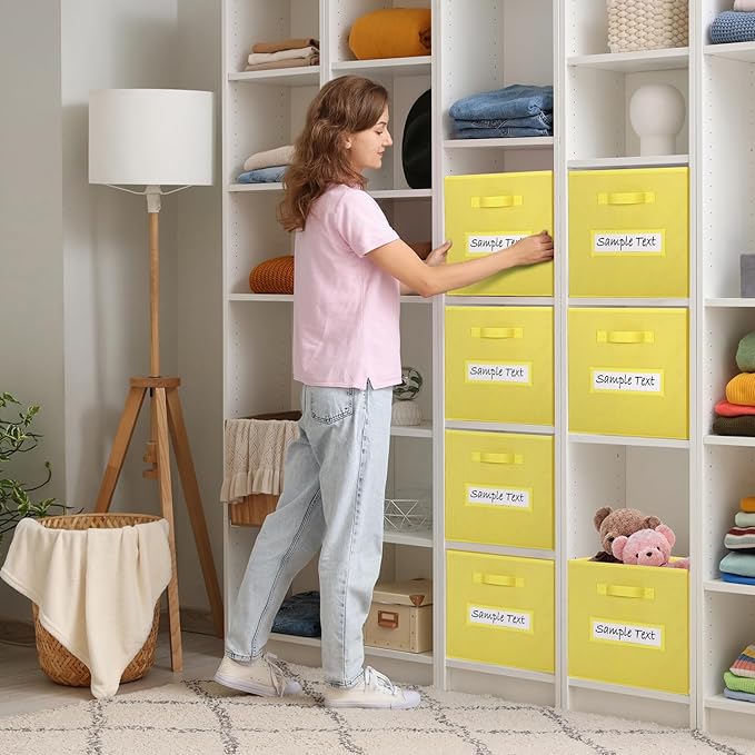 artsdi 13x13 storage cube bins (Set of 10) Foldable Fabric storage cubes with 10 Labels Window Cards & a Pen,13 inch cube storage bins,Closet Organizers for Shelves,Cubby Organizer Boxes,Dark Yellow