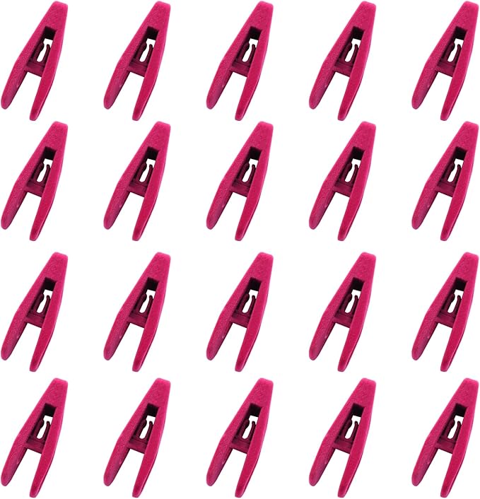 Hordion 20Pcs Pink Velvet Hangers Clips, Strong Finger Flocked Clips Felt Velvet Clip for Pants Skirt Thin Felt Hangers (Hot Pink)