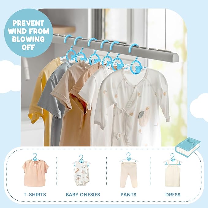 30 Pack Kids Hangers for Nursery Closet, Adjustable Non-Slip Toddler Baby Hangers with Windproof Buckle, 11-14" Infant Child Plastic Clothes Pant Hanger for Boys Girls Newborn Adult, Blue