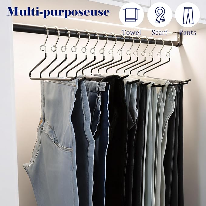 Pants Hangers Space Saving - 20 Pack Non Slip Metal Hangers for Closet Multiple Layers,Open Ended Pants Hangers for Jeans Trouser Slacks