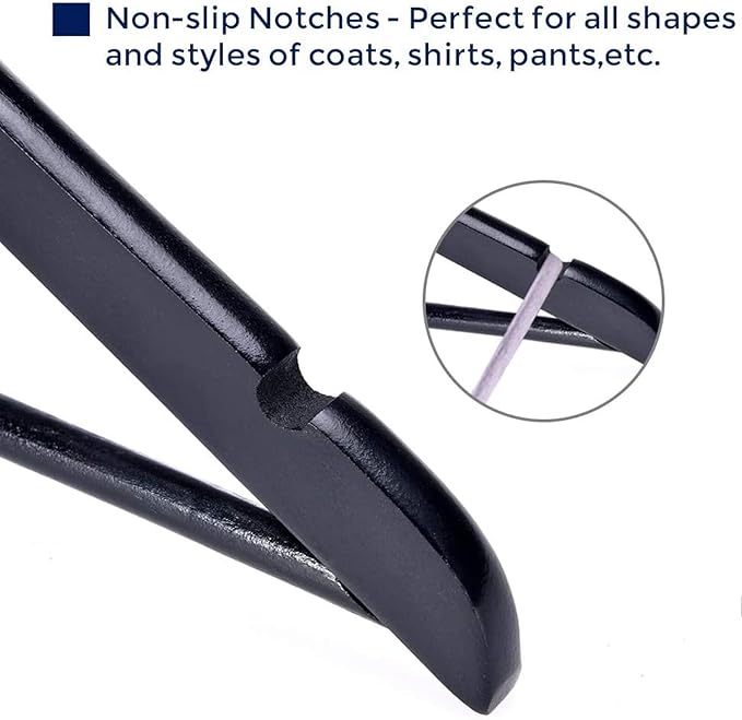 JS Hanger Wooden Coat Hangers, 20 Pack High Grade Wood Suit Hangers with Non Slip Pant Bar - Extra Smooth and Splinter Free Black Finish