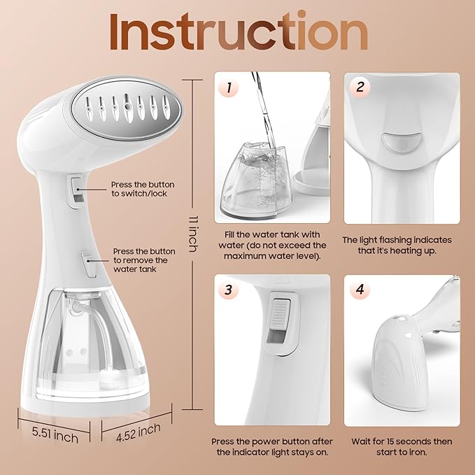Small Handheld Steamer Iron for Clothes - 1350W Portable Clothes Steamer, Removes Wrinkle with Heat-Resistant & Strong Steam for Different Fabrics, Suit for Home/Office/Travel