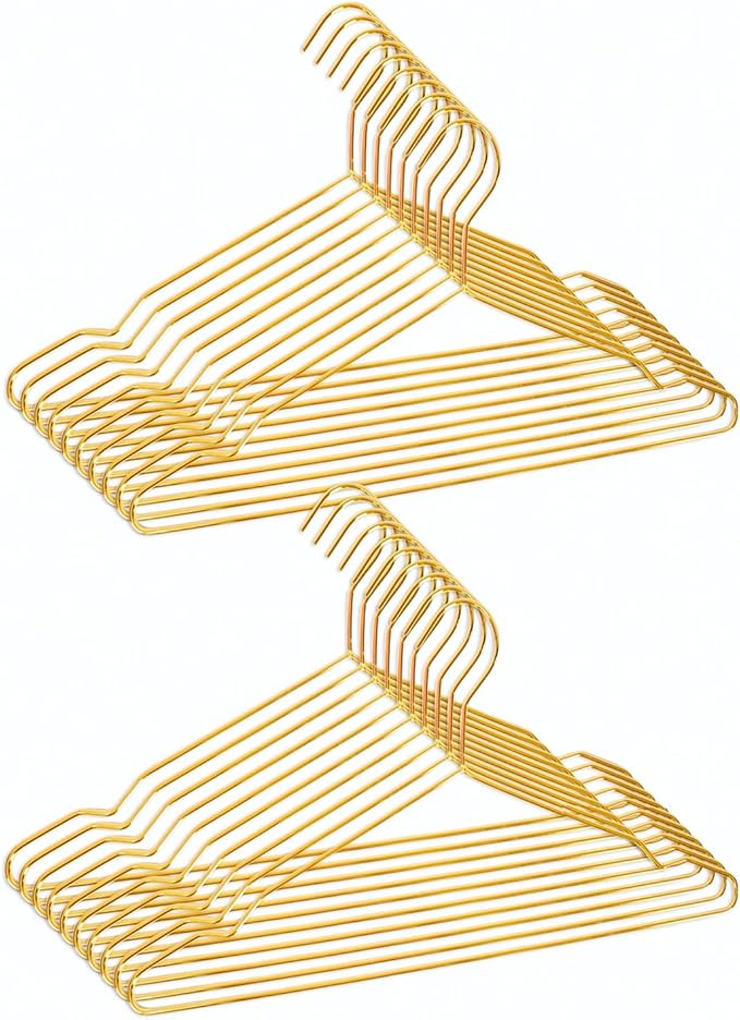 20 Pack Gold Metal Suit Hanger Wire Hanger Space Saving Clothes Hanger for Dress, Shirts, Slacks,Jackets, Pants