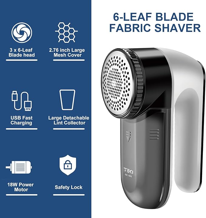 Fabric Shaver, Lint Shaver, Lint Remover Rechargeable Sweater Defuzzer Sweater Shavers to Remove Pilling for Clothes, Couch, Furniture, Fuzz Remover (6 Leaf Blade, 2 Extra Blades)