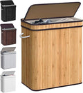 72L Laundry Hamper with Lid, Bamboo Laundry Basket with Removable Liner Bag, Foldable Clothes Hamper with Handles for Bedroom, Bathroom, Closet, Natural