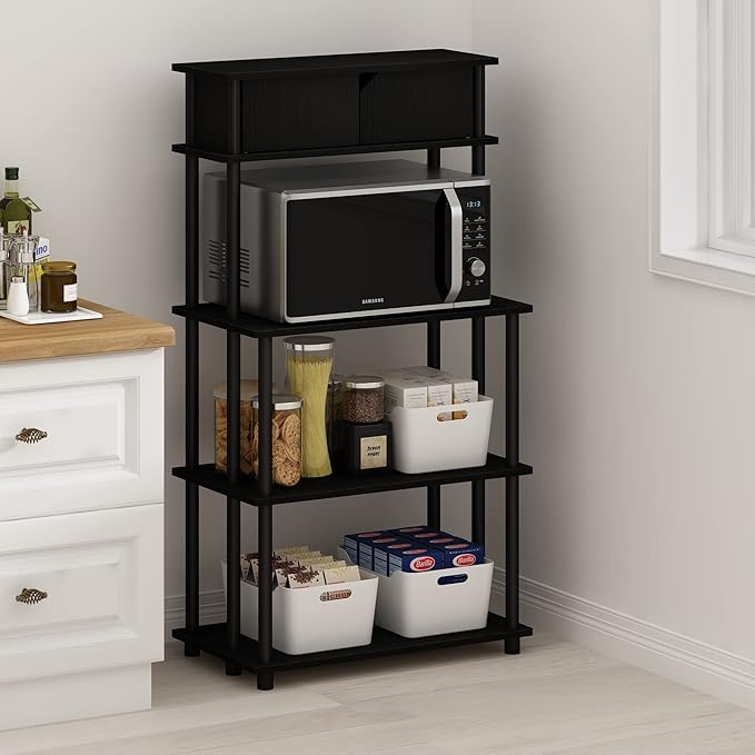 Furinno Turn-N-Tube Kitchen Storage Shelf with Top Cabinet for Kitchen, Dining Room and Home Office, Americano/Black
