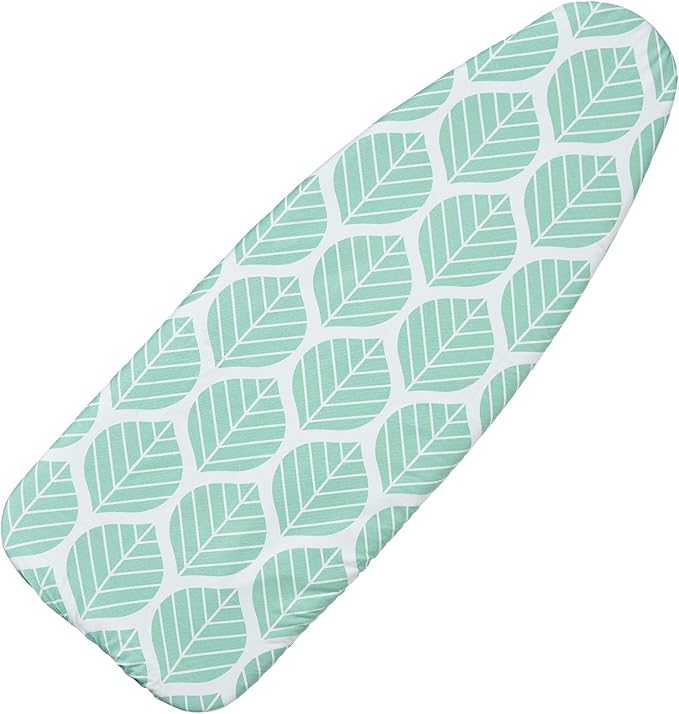 Seiritex Wide Ironing Board Cover and Pad 18 x 49 inch Heat Reflective with Hook and Loop Fasteners, Thick Padding with Elasticized Edges, 3 Layers Iron Board Cover (Green Leaf)