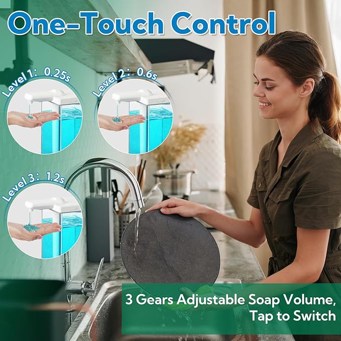 2 Pack Automatic Soap Dispenser Touchless, 16.5oz Rechargeable Liquid Hand Soap Dispenser for Kitchen Sink, Bathroom, Laundry Detergent Dispenser with 3 Adjustable Levels, Non-Slip Base