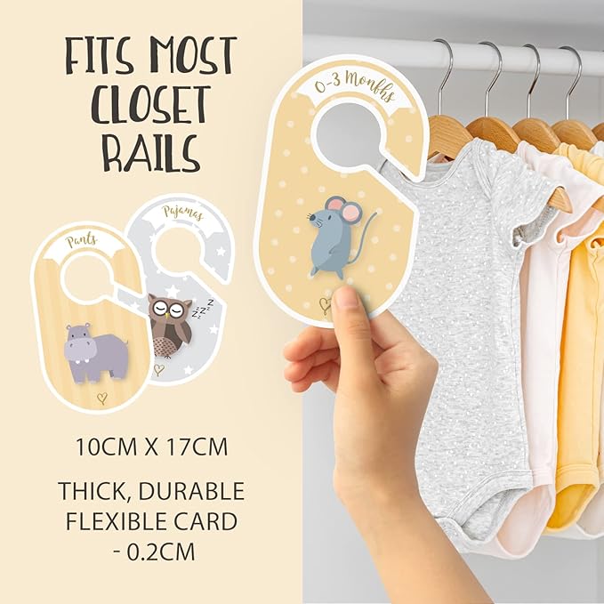Baby Closet dividers & Baby Clothes Organizer - 18 x Baby Clothes Closet dividers - Neutral Hangers (boy & Girl) - Size & Age Baby Clothes dividers - Cozy Hedgehog