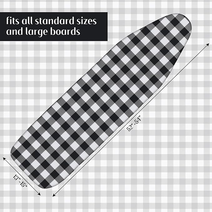 Tegeme Ironing Board Cover and Pad 15 x 54 Inch Cotton Thick Padded with Elastic Edge and Hook and Loop Laundry Room Decor Fits Standard Size (Buffalo Check)