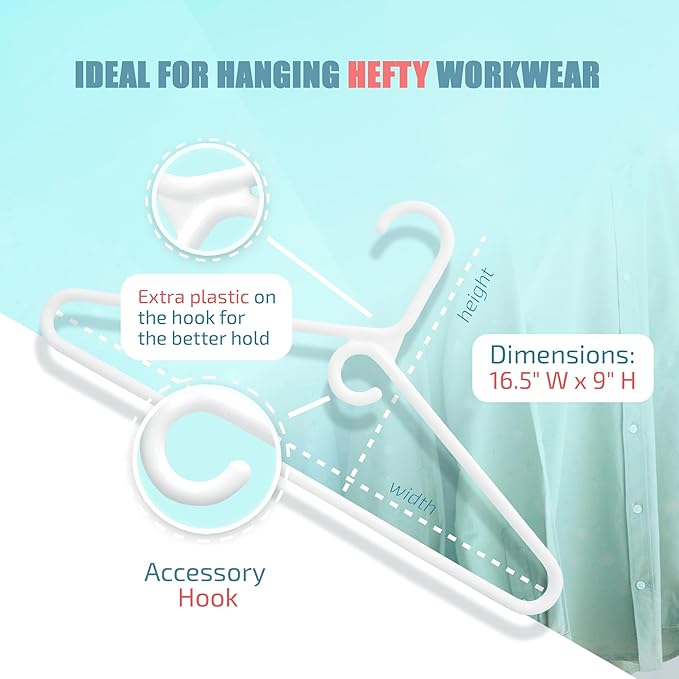 DEILSY™ White Plastic Hangers - White Super Heavy Duty Clothes Hanger, Thick Strong Standard Closet Plastic Hangers with Hook for Scarves and Belts - Pack of 10
