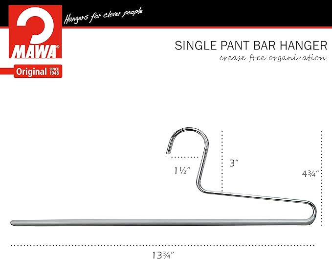 Mawa by Reston Lloyd Non-Slip Space Saving Clothes Hanger with Single Rod for Pants, Style KH/1, Set of 160, Silver