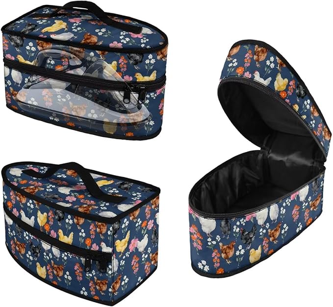 Chicken Rooster Floral Portable Iron Storage Bag Dustproof Bags for Travel Mini Steam Irons Universal for Most Iron Home Decoration Easy to Carry (Bag Only)