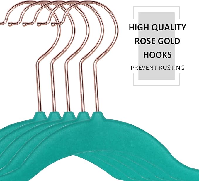 VECELO Premium Velvet Clothes Hangers Suit Heavy Duty (50 Pack)-Non Slip & Space-Saving with 6 Finger Clips & Tie Rack Excellent for Men and Women,Teal