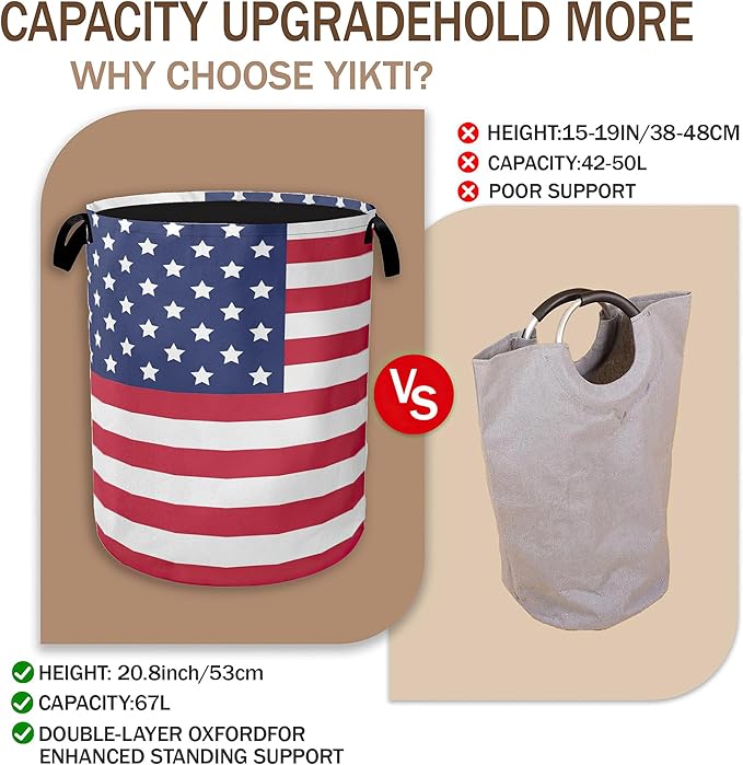 Collapsible Laundry Basket,American Flag Dirty Clothes Hamper,Memory Day Hampers for Bedroom Waterproof Oxford Cloth Storage Organizer for Bathroom,Nursery,Dorm,16x20 Inch