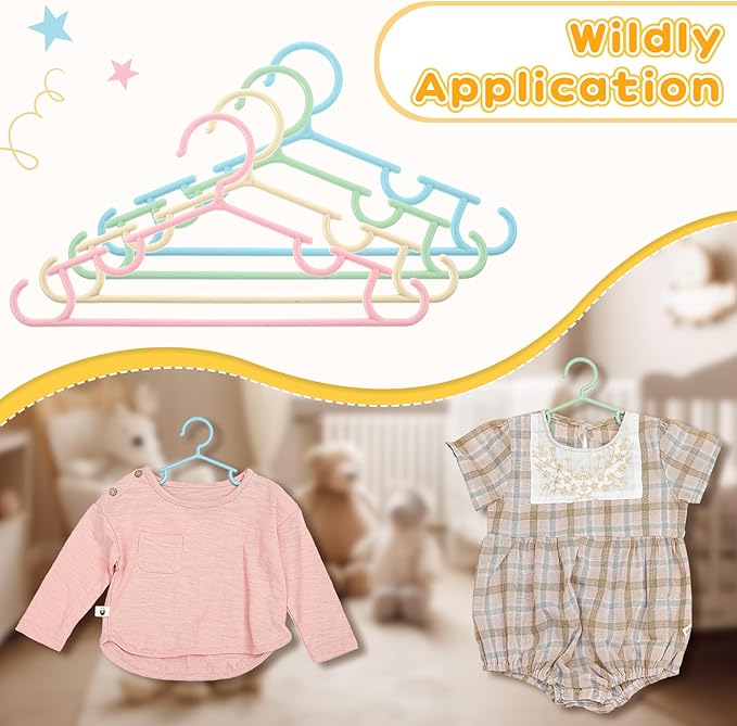 Hsei 40 Pack Pastel Color Kids Nursery Hangers Plastic Baby Hangers Heavy Duty Toddler Hanger for Pants, Coat, Skirts, Closet, Nursery Decor(Pink Yellow Blue Green Color)