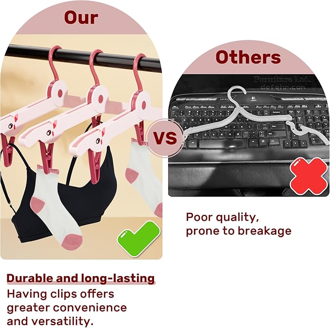 6 Pcs Travel Hangers Portable Folding Clothes Hangers Travel Accessories Foldable Clothes Drying Rack for Camping (Pink)