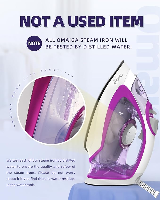 1750W Steam Iron for Clothes, Powerful Steam Iron with Rapid Heating & Ceramic Soleplate, Self-Cleaning, Auto Shut Off, Large Water Tank for Home Use