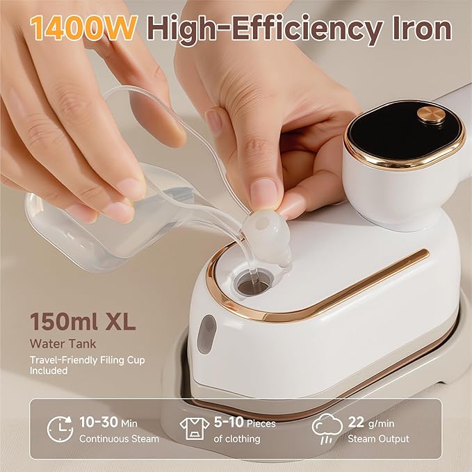 Travel Steamer, 1200W Portable Steamer for Clothes, 10-Second Rapid Heat-Up Plancha a Vapor Para Ropa with LED, 180° Rotating Handle & Ceramic Soleplate for Travel, Home, Office Use